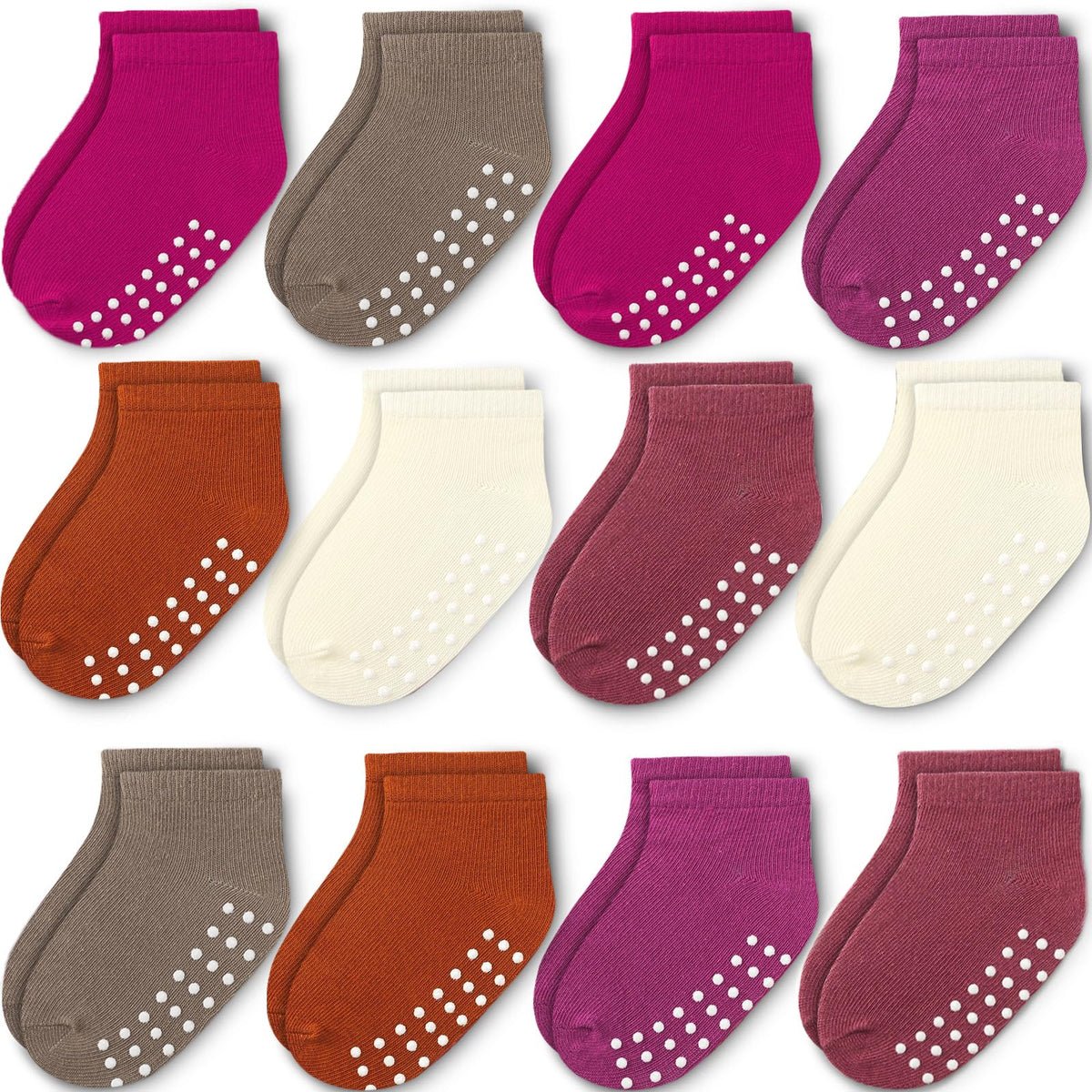 Baby Non-Slip Ankle Socks 12 Pack Soft Cotton for Infant Toddlers Girl Boy
