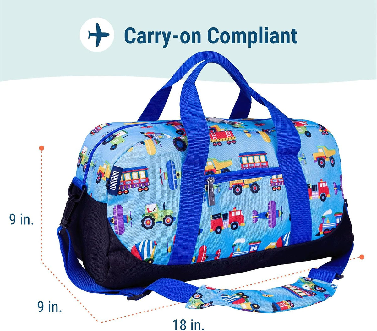 Wildkin Overnighter Duffel Bag for Kids, Trains, Planes, and Trucks
