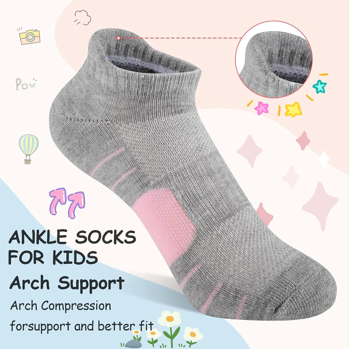 Comfoex 12 Pairs Girls Socks Ankle Athletic low cut Socks With Cushioned Sole For Little Big Kids 4-6 6-8 8-10 Years Old