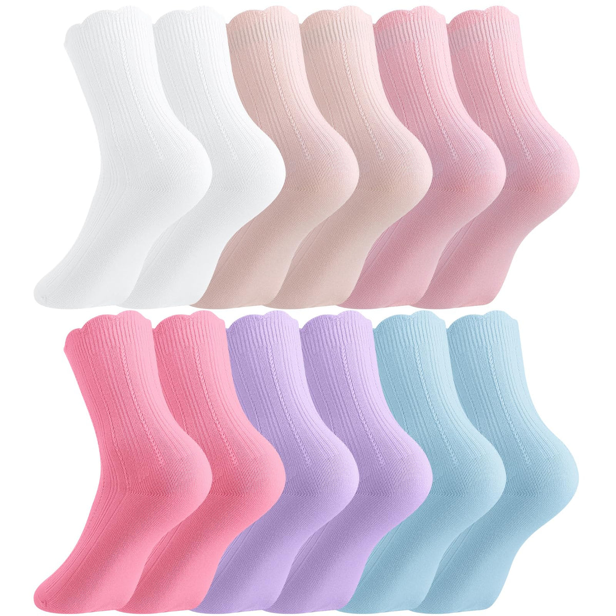 Jspupifip 6 Pairs Kids Girls Pink White Crew Athletic Socks Age 3-12 Years