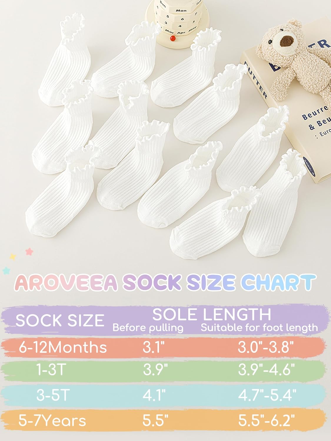 Toddler Girls Socks 12 Pack Grip Kids Cotton Socks for Toddlers 6M-7Years