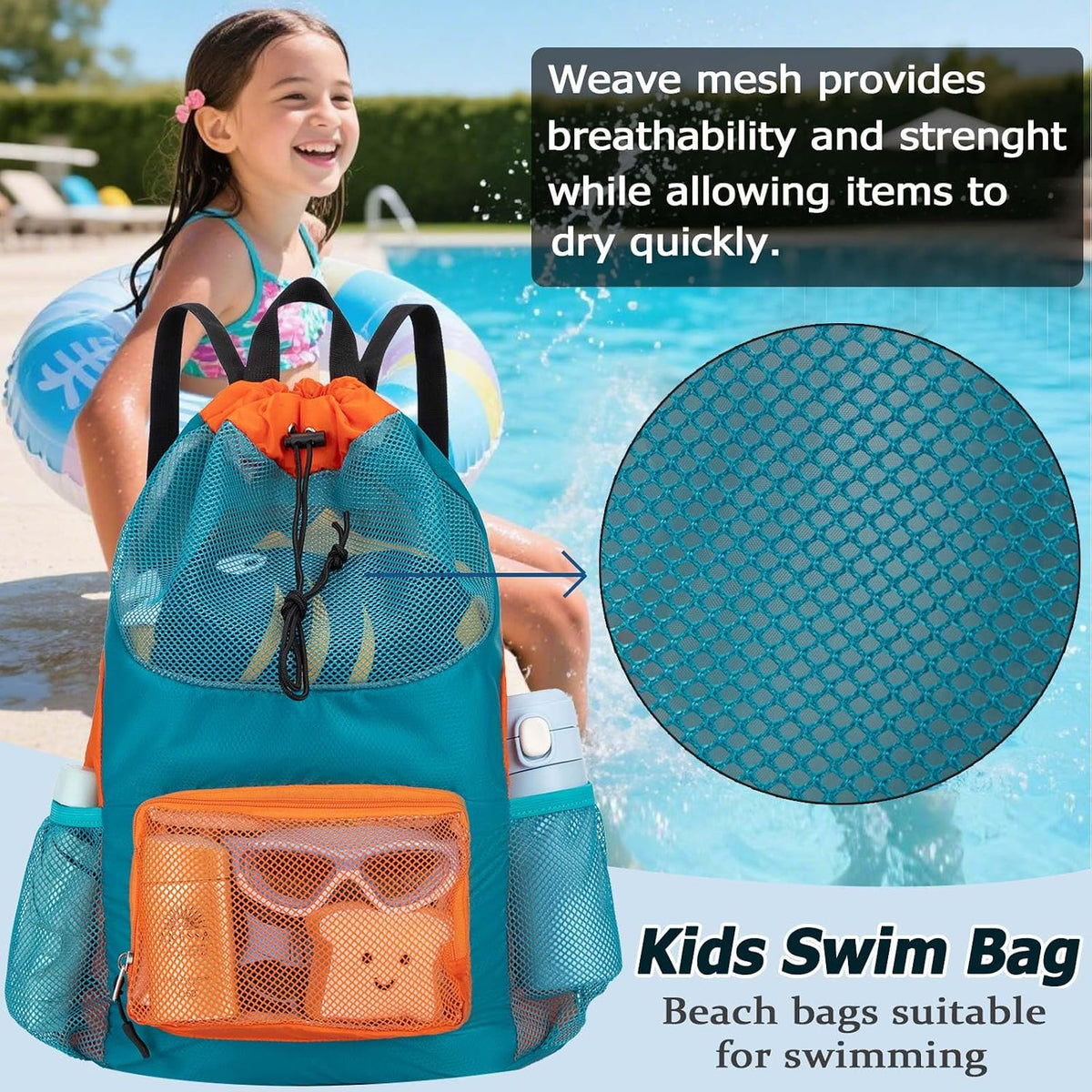 Swim Bag for Kids Mesh Drawstring Backpack for Boys Sport Gym Sackpack