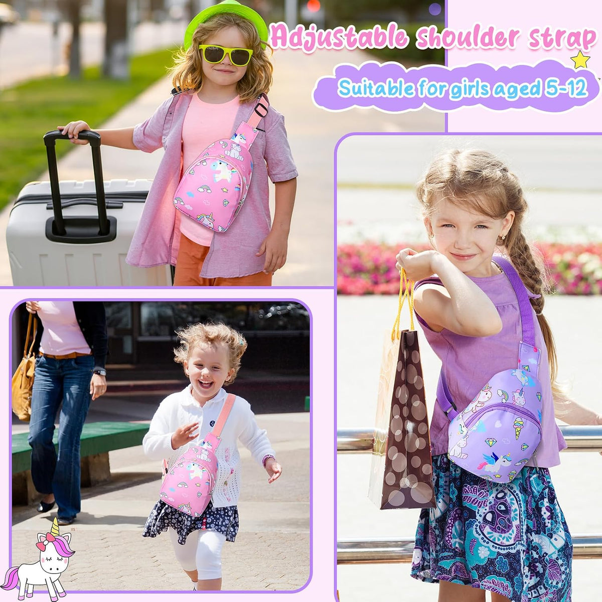 2 Pcs Kids Crossbody Bag, Sling Coin Pouch Unicorn, classic