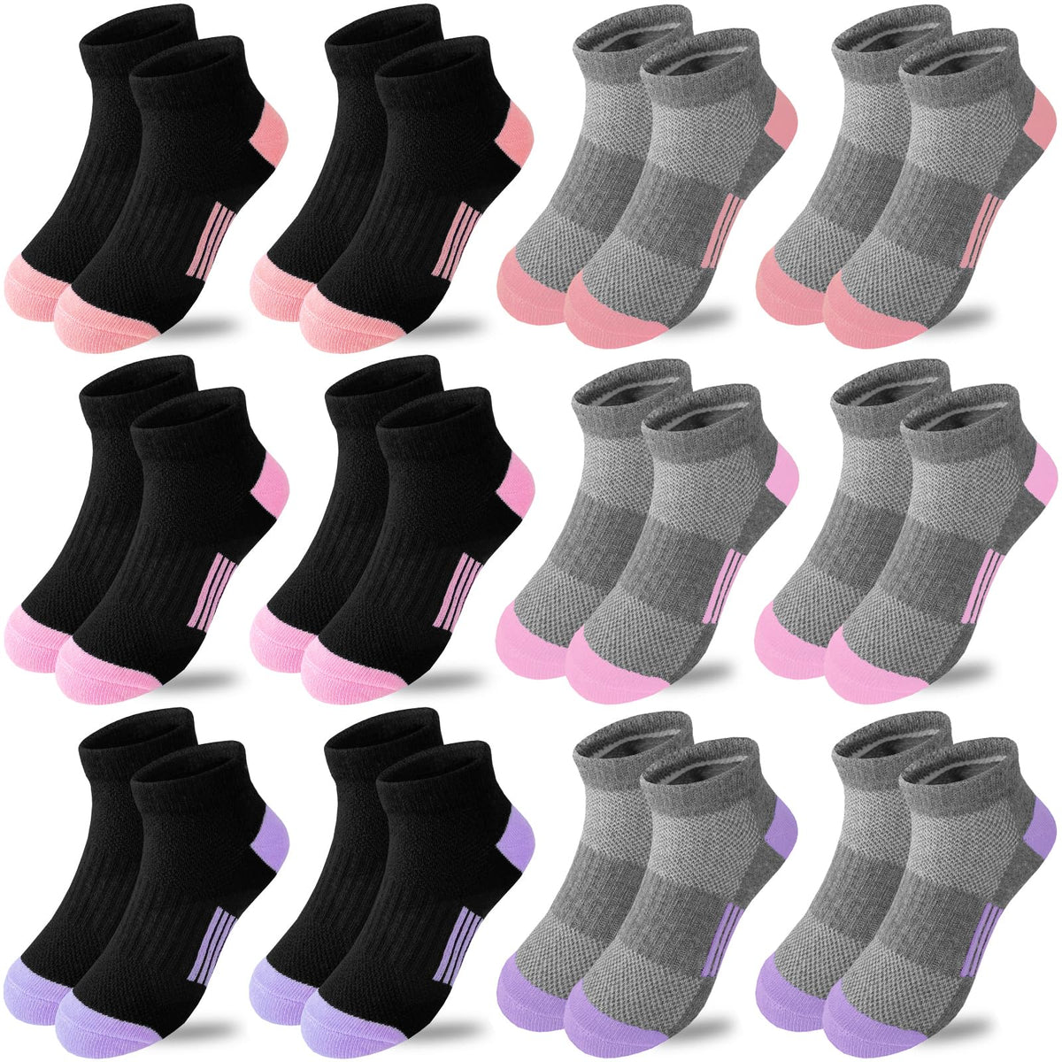 Bemeol Girls Socks 12 Pairs Ankle Athletic Socks Cotton Sports Sock For Little Big Kids