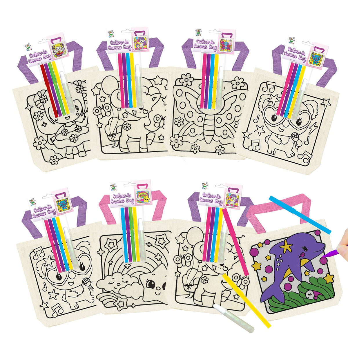 12 Pieces Kids Coloring Goodie Bags, Reusable Canvas Bag, Cute Art Party Favors, Color Your Own Bags for DIY Painting Birthday Carnival Celebration, Party Supplies Gift, Girls and Boys
