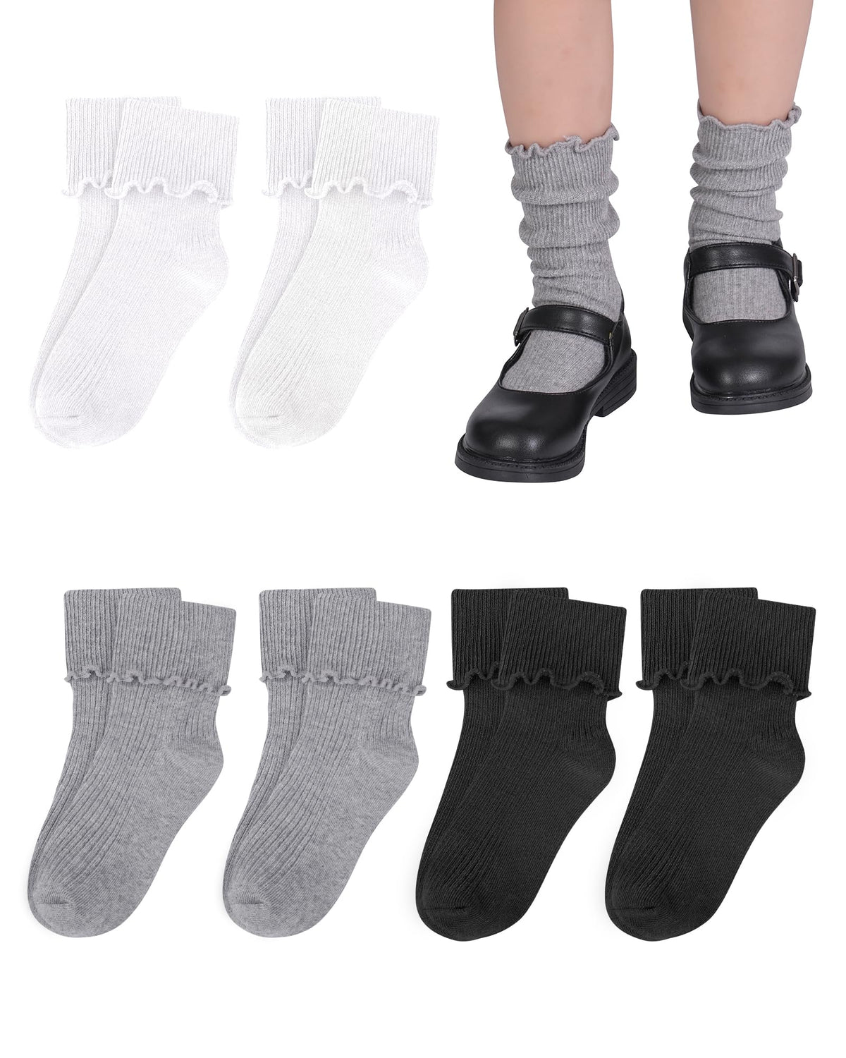 Witwot Ruffle Socks for Girls Kids Toddler Turn Cuff Dress School Uniform Sock