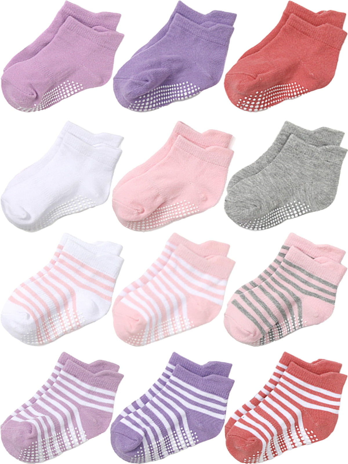 Aroveea Toddler Socks Non Slip Grip Ankle Baby 12 Pack for Kids Boys Girls