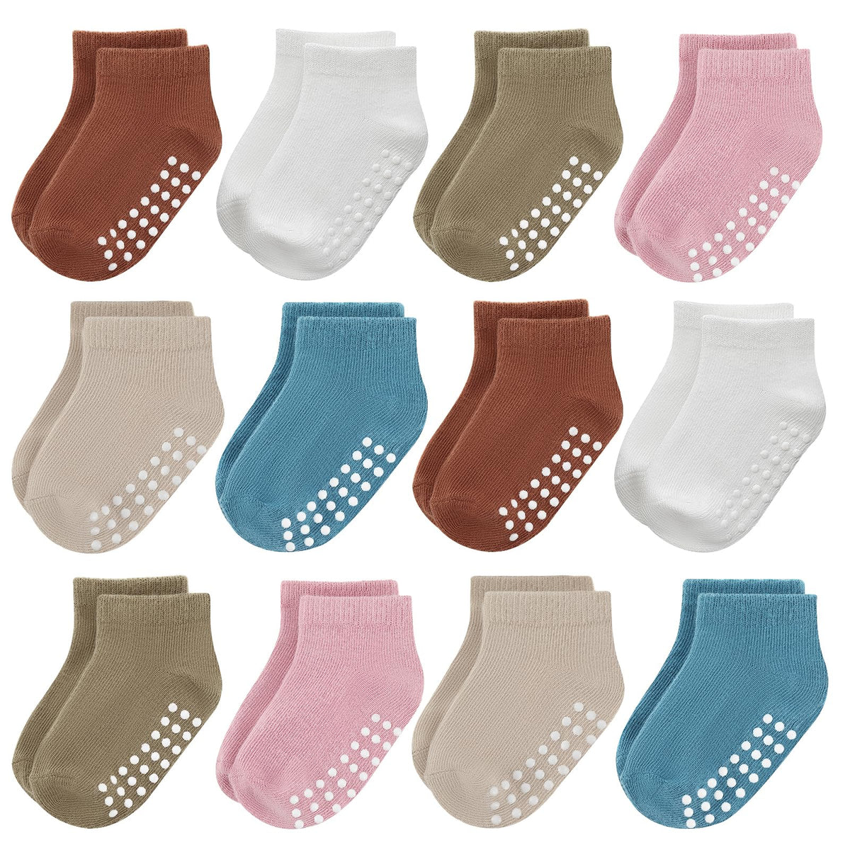 Baby Non-Slip Ankle Socks 12 Pack Soft Cotton for Infant Toddlers Girl Boy
