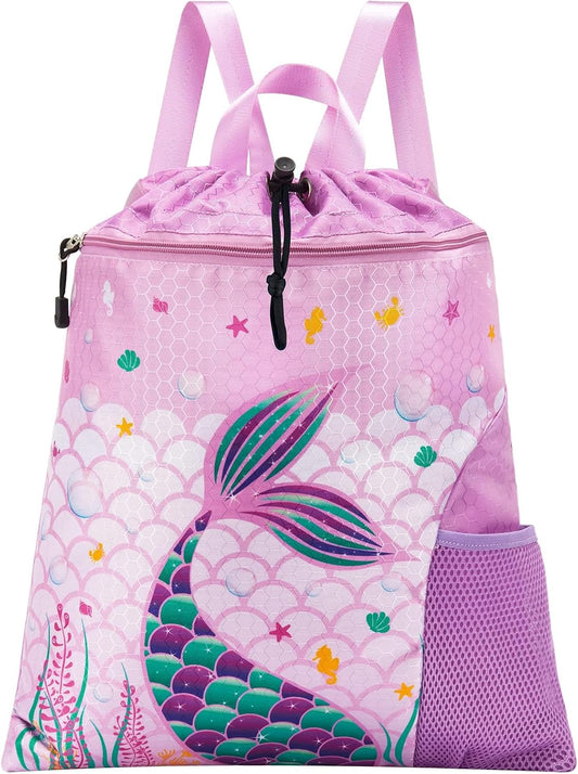 WAWSAM Gym Drawstring Backpack for Kids, Kids Drawstring Gym Cinch Bag with Bottle Pocket