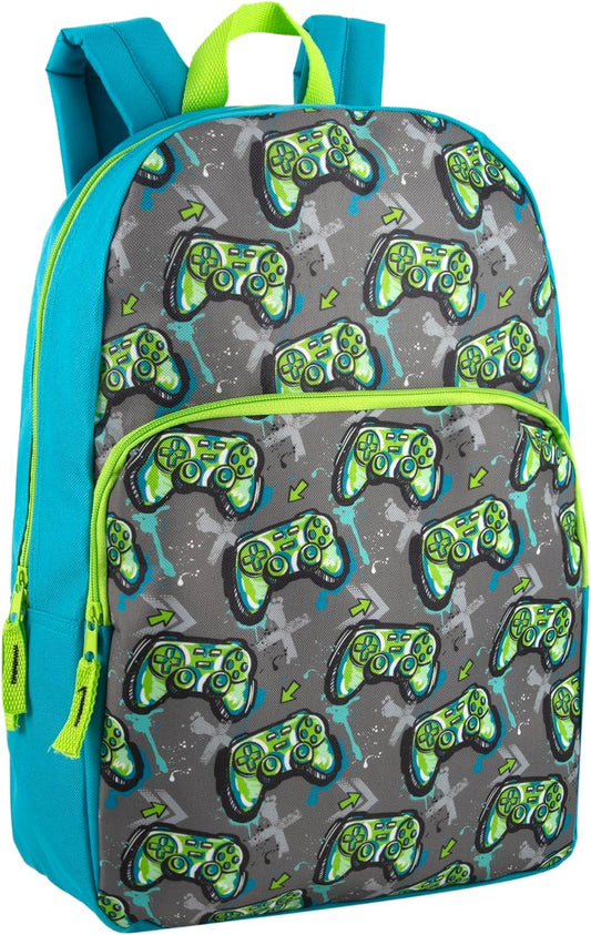 Trail maker Fun School Backpack for Elementary Middle School Girls and Boys | 17 Inch Printed Backpacks for School Kids, Travel (Game Controllers)