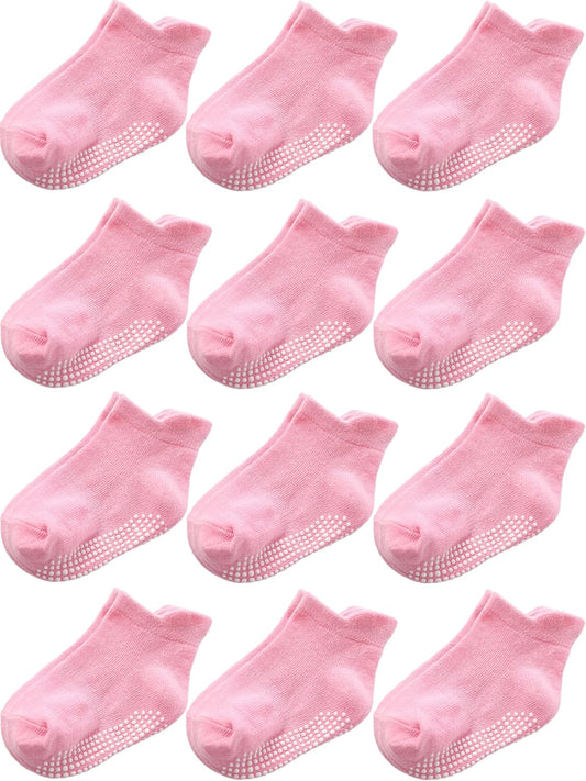 Aroveea Toddler Socks Non Slip Grip Ankle Baby 12 Pack for Kids Boys Girls