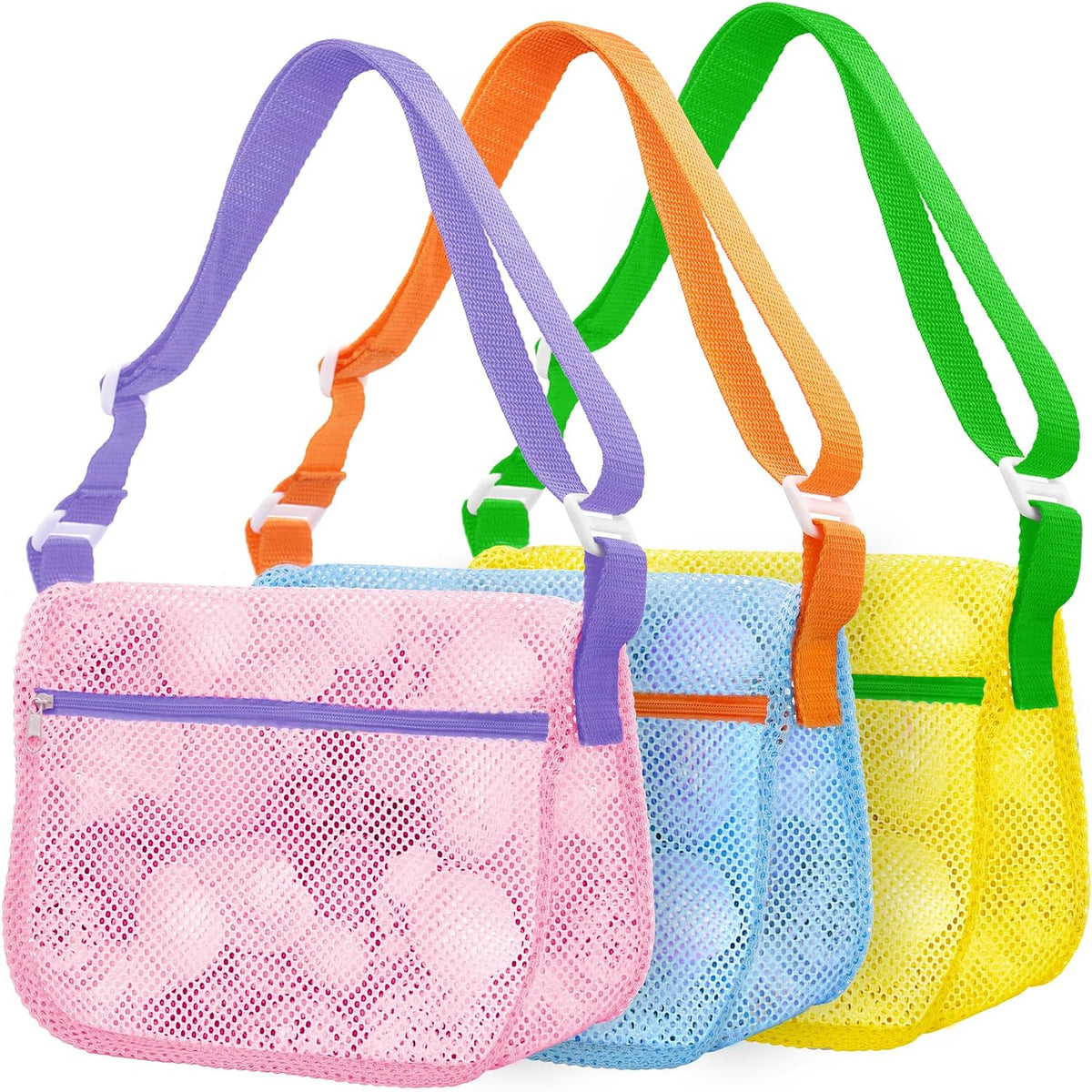 3Pcs Seashell Collecting Bags with Adjustable Shoulder Straps,New