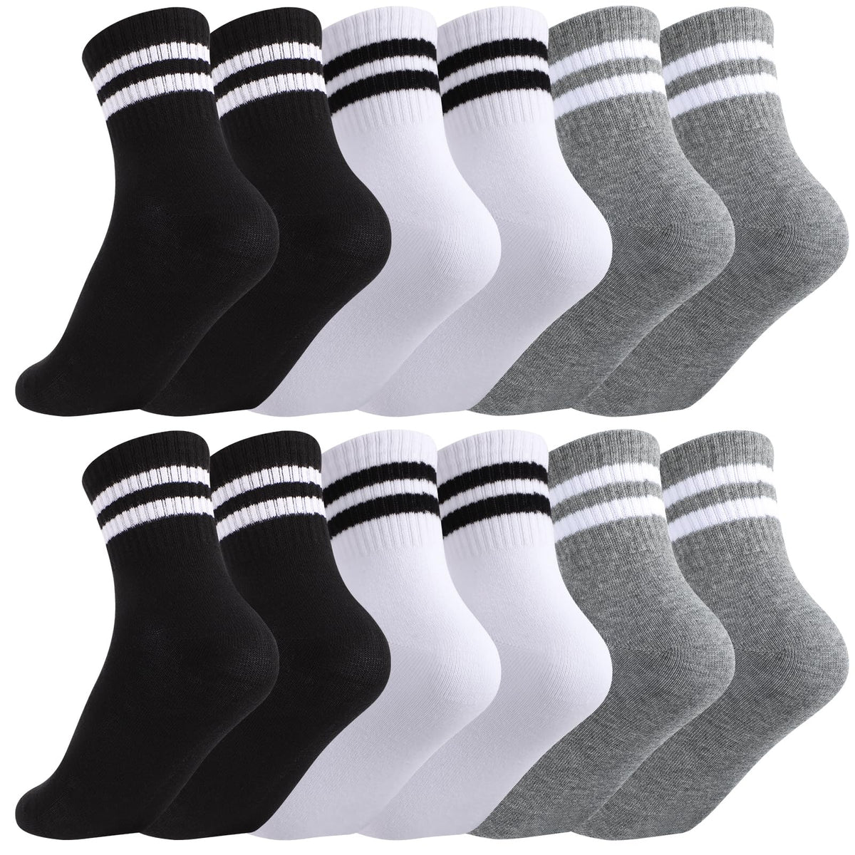 Jspupifip 6 Pairs Kids Girls Pink White Crew Athletic Socks Age 3-12 Years