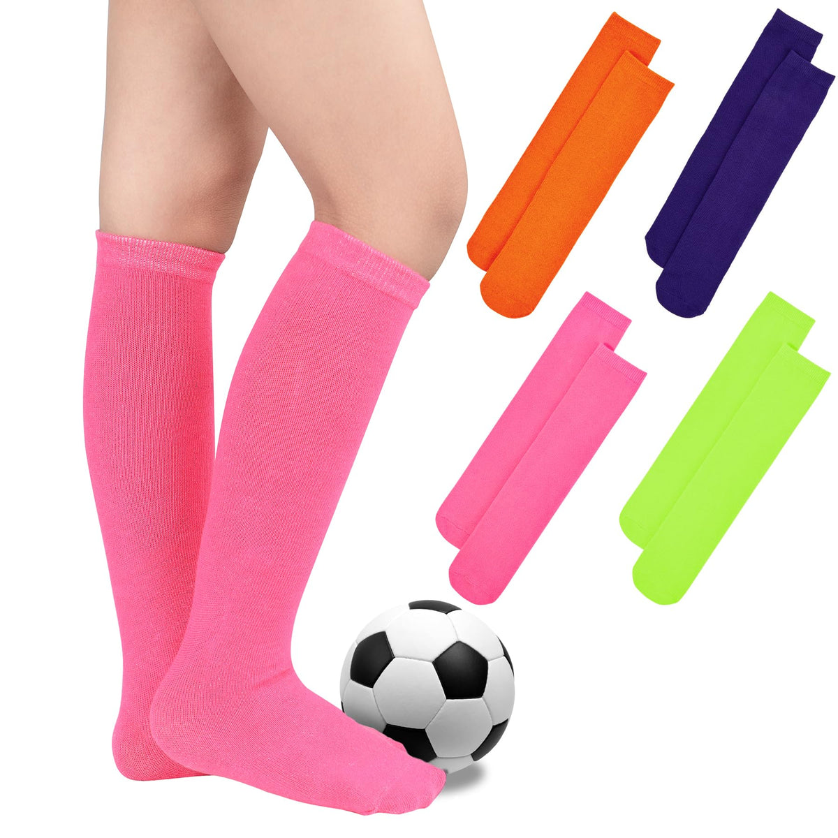 Zando 4 Pairs Kids Soccer Socks Athletic Youth Boys Girls Knee High Socks