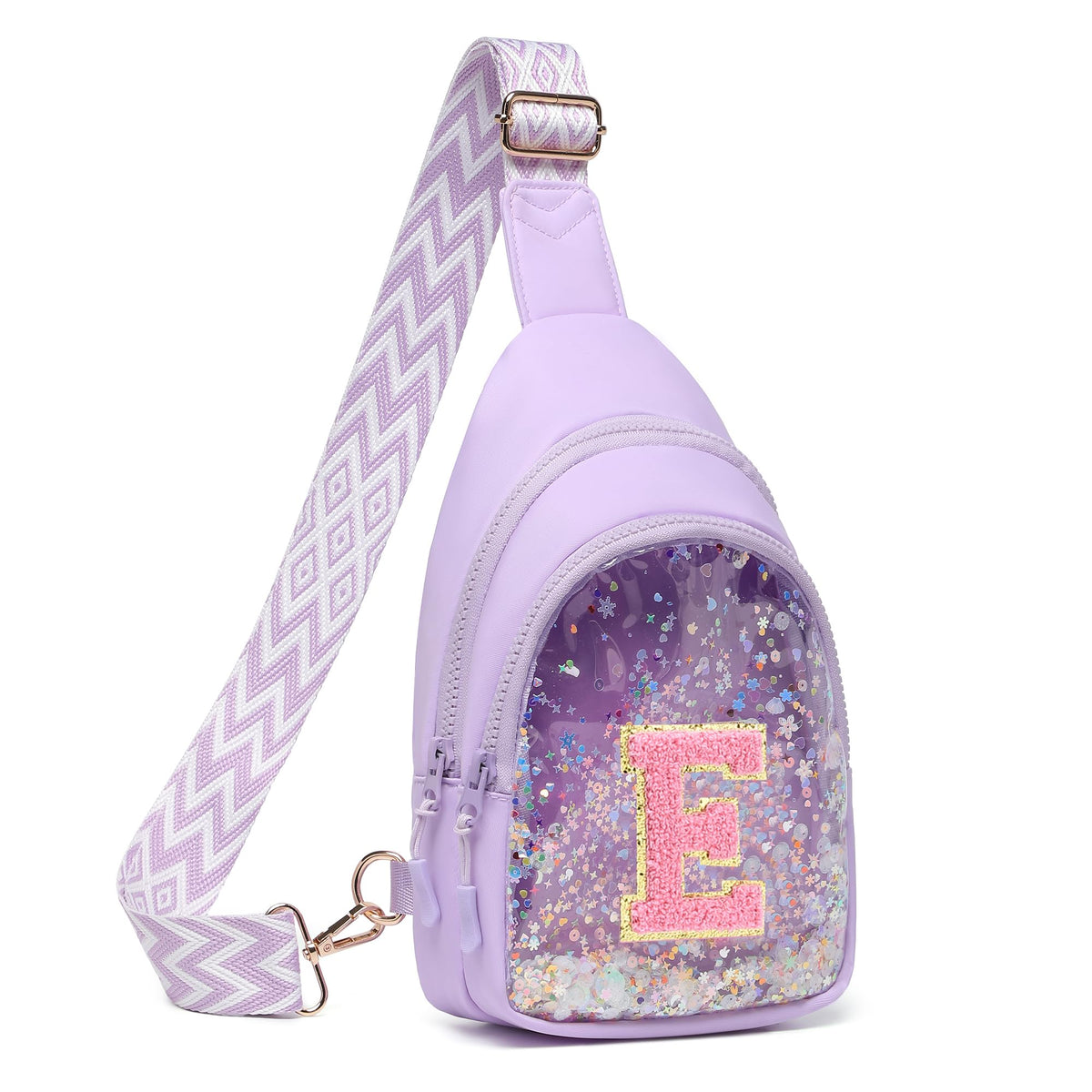 I IHAYNER Clear Initial Sling Bag for Gilrs Crossbody Bag Waist Pack Personalized Gifts for 4 5 6 7 8 9 10 11 12 13 Year Old Girls Purse for Birthday Thanksgiving Gifts for Daughter Sister Purple-B