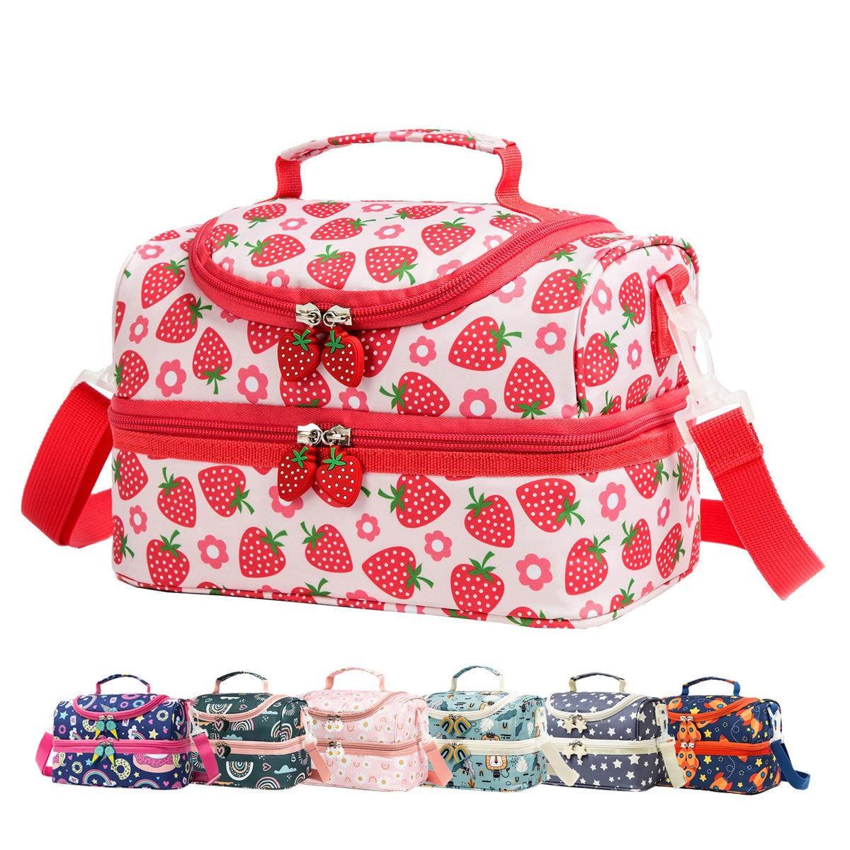 Insulated Kids Dual Compartment Lunch Bags Tote for Girls Boys Toddler Lunch Boxes Pre-School Toddler Kindergarten Elementary Picnic Food Cooler Thermal with Strap (Rainbow Daisies)