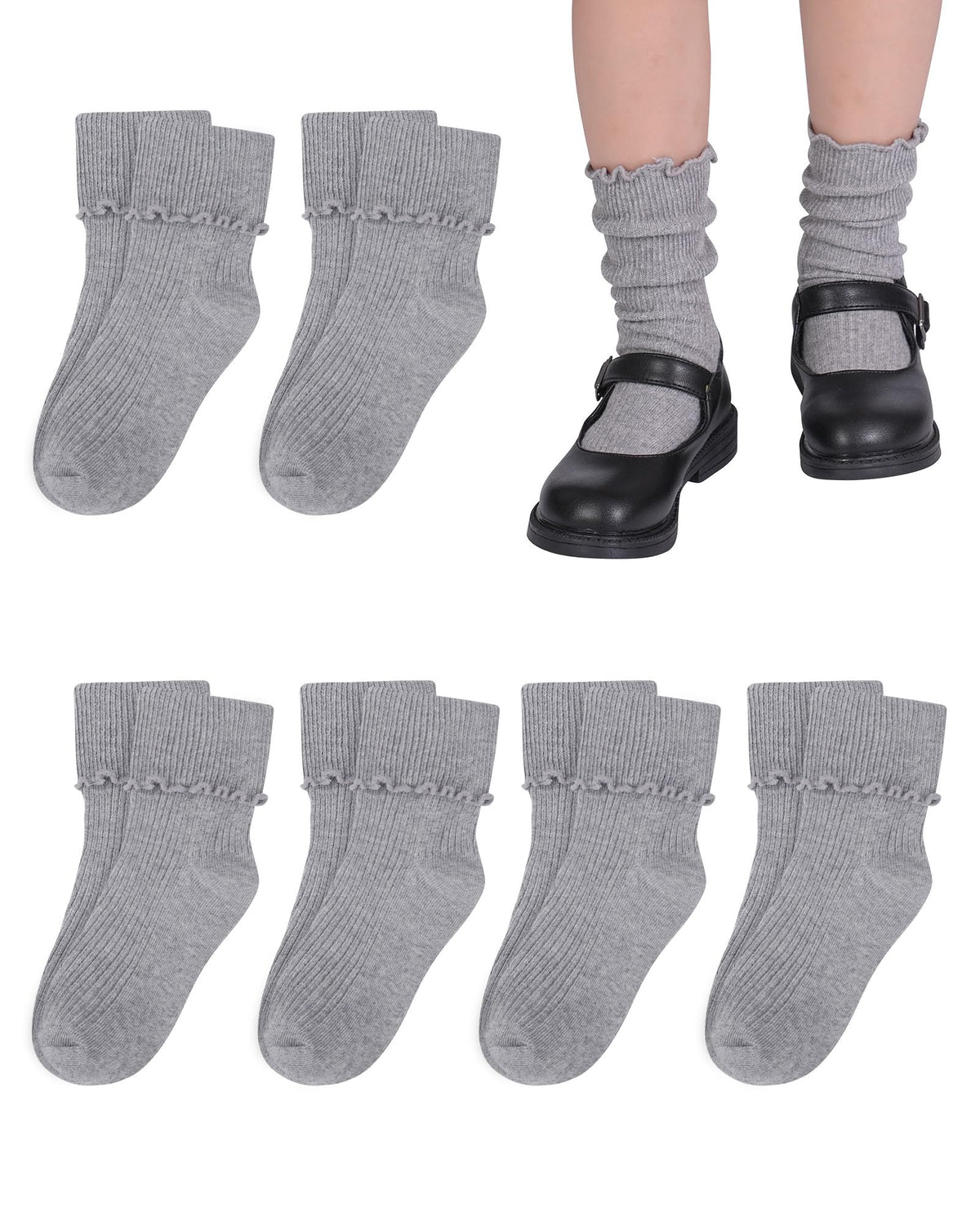 Witwot Ruffle Socks for Girls Kids Toddler Turn Cuff Dress School Uniform Sock