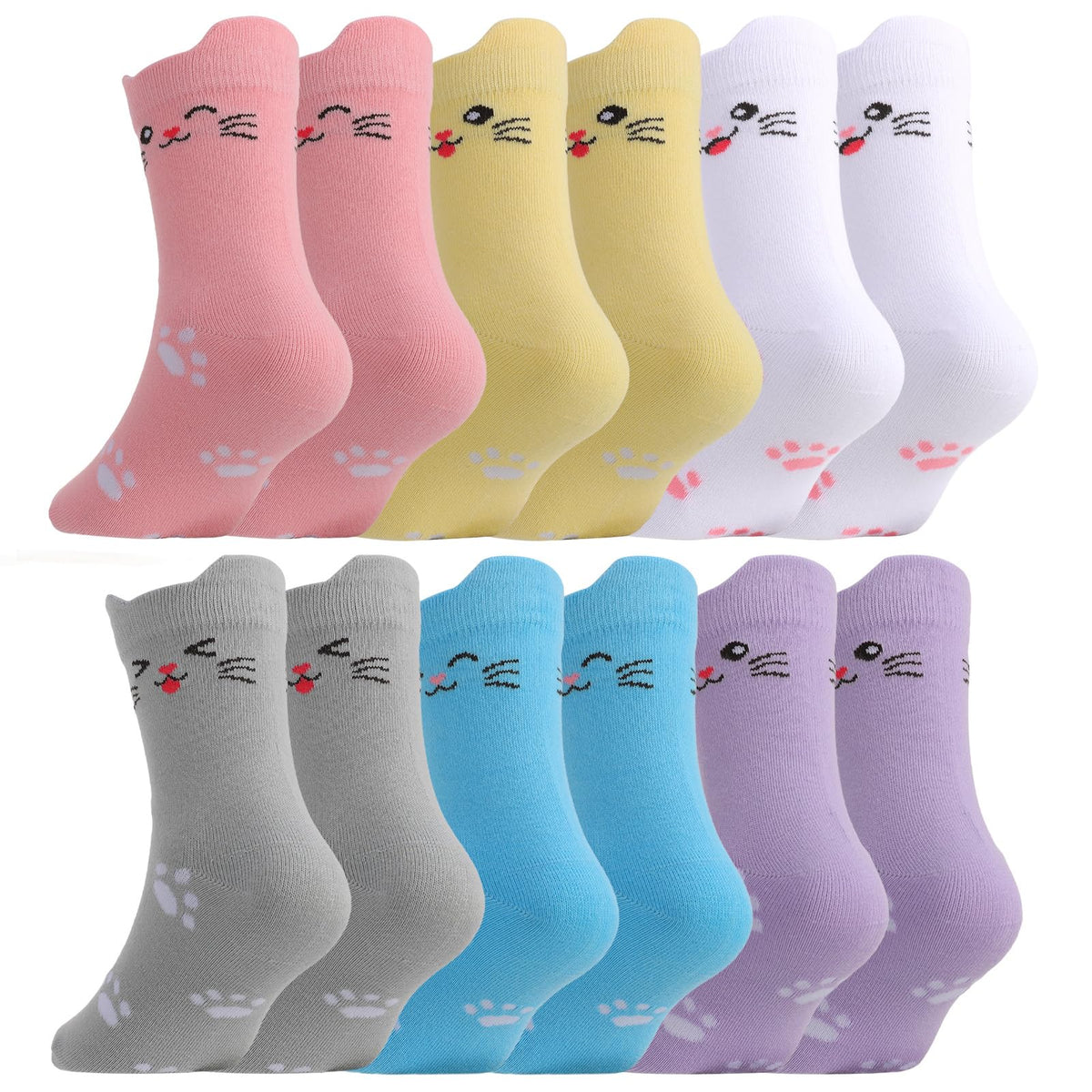 Jspupifip 6 Pairs Kids Girls Pink White Crew Athletic Socks Age 3-12 Years