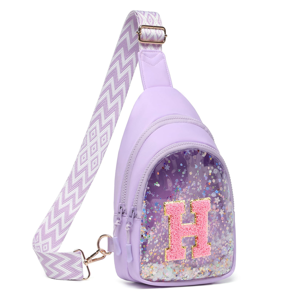 I IHAYNER Clear Initial Sling Bag for Gilrs Crossbody Bag Waist Pack Personalized Gifts for 4 5 6 7 8 9 10 11 12 13 Year Old Girls Purse for Birthday Thanksgiving Gifts for Daughter Sister Purple-B