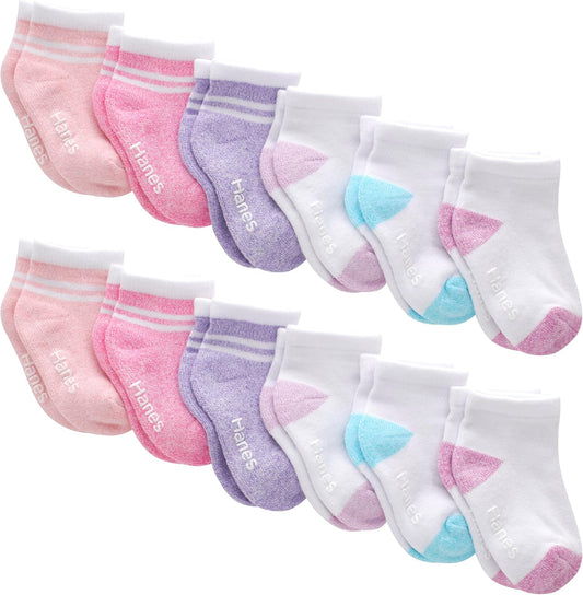 Hanes Baby Ankle and Low Cut Socks, 12-pack, Pure Comfort Socks for Infant & Toddler Girls and Boys - Organic Cotton Blend
