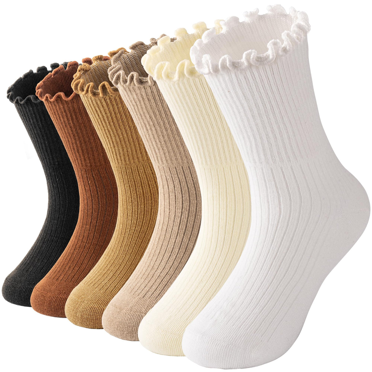 HONGTEYA 6 Pairs Cotton Girls Socks Ruffle Kids Crew Ankle School Uniform