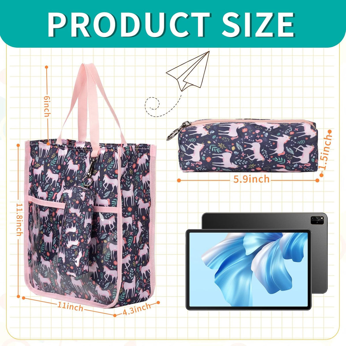 Kids Cute Tote Bags for Boys Girls Ages 4-16,Handbags with Pencil Case, Book Tote Bags with Zipper for School and Playtime (pink)