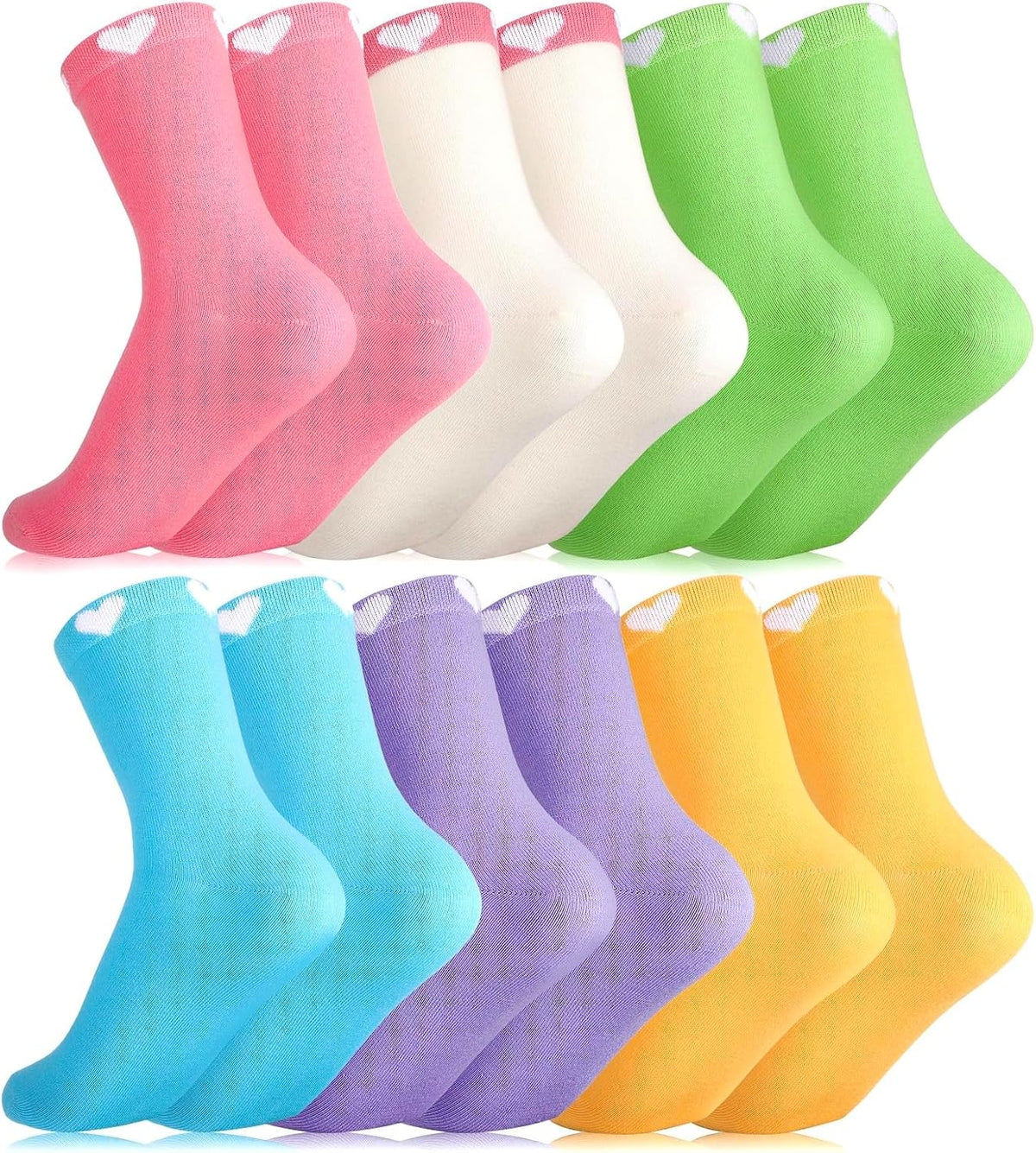 Girls Socks Kids Crew Athletic Socks with Hearts for 9-13 Years