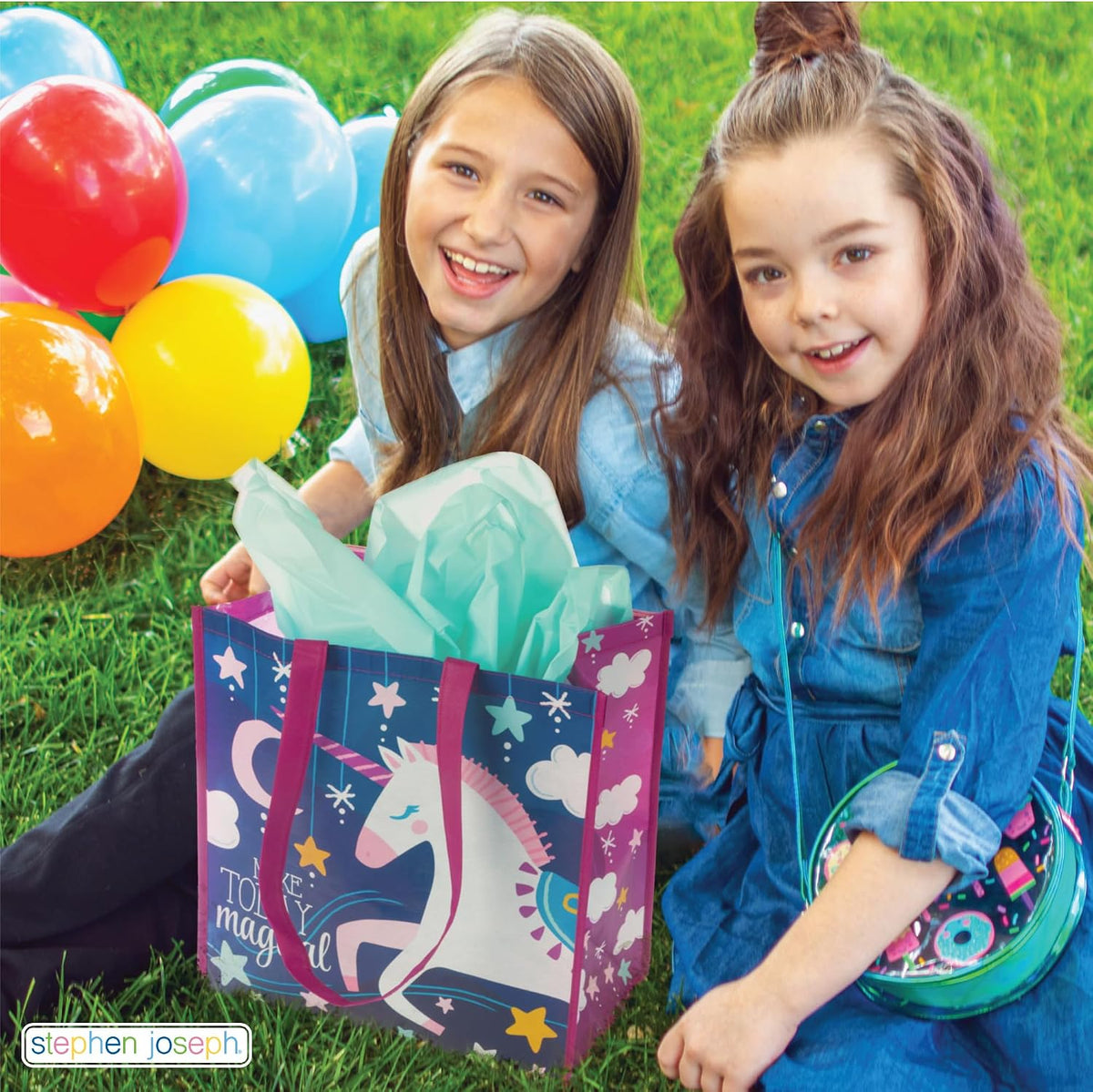 Stephen Joseph, Large Recycled Gift Bag with Handles, Kids, Reusable, Birthday Party Bag, Shopping