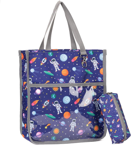Kids Cute Tote Bags for Boys Girls Ages 4-16,Handbags with Pencil Case, Book Tote Bags with Zipper for School and Playtime (grey)