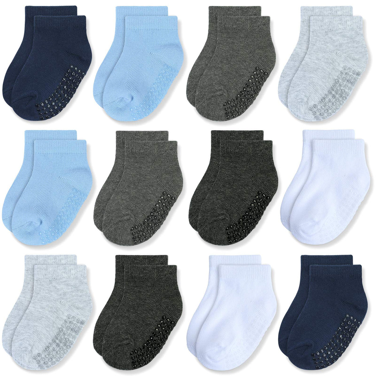Baby Non-Slip Ankle Socks 12 Pack Soft Cotton for Infant Toddlers Girl Boy