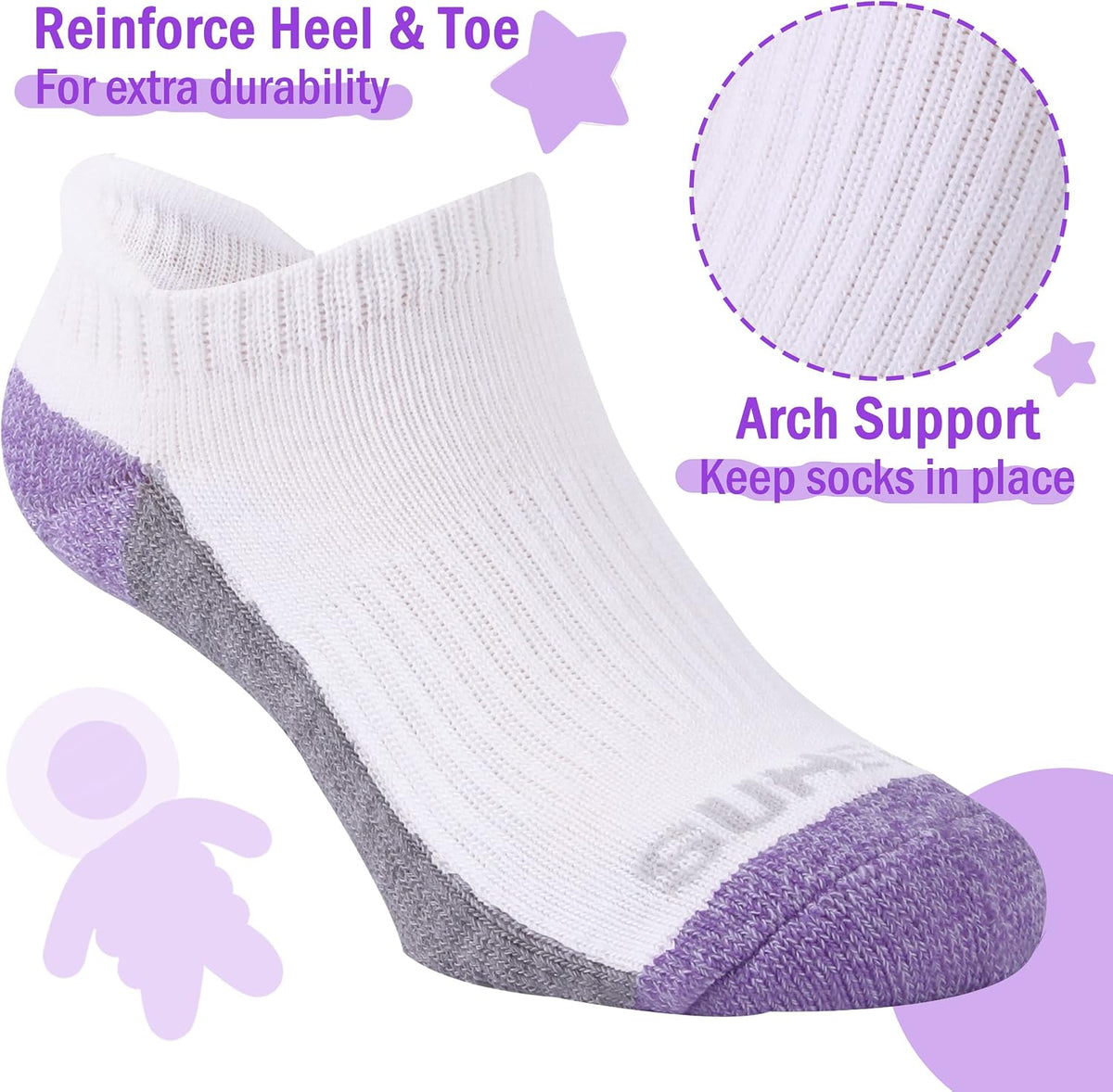 Sunew Baby and Toddler Socks, Boys Girls Cushioned Athletic Ankle/Low Cut Socks 6-Pair