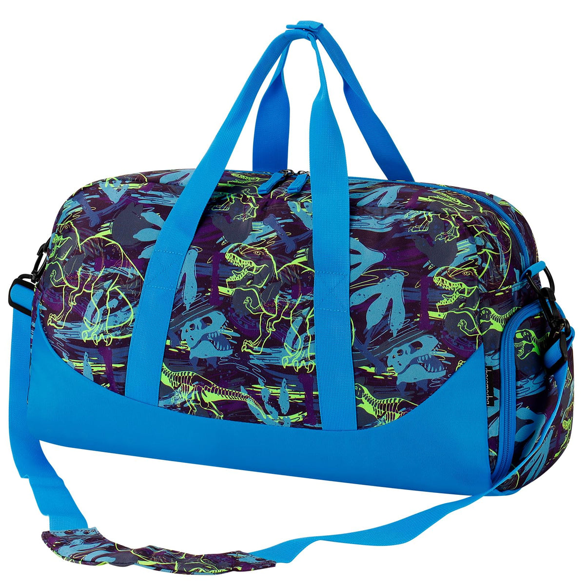 Choco Mocha Kids Duffle Bag, Boys Basketball Overnight Travel Bags for Weekender Kid with Shoes Compartment, Large Sleepover Bag for Gym Blue