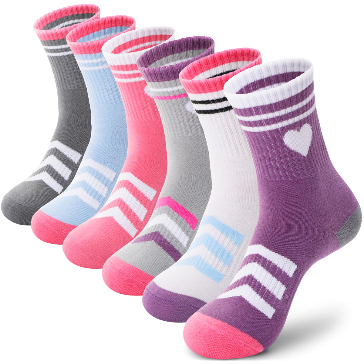ANTSANG Kids Boys Girls Athletic Cotton Socks,6 Pairs Youth Teen Crew Socks