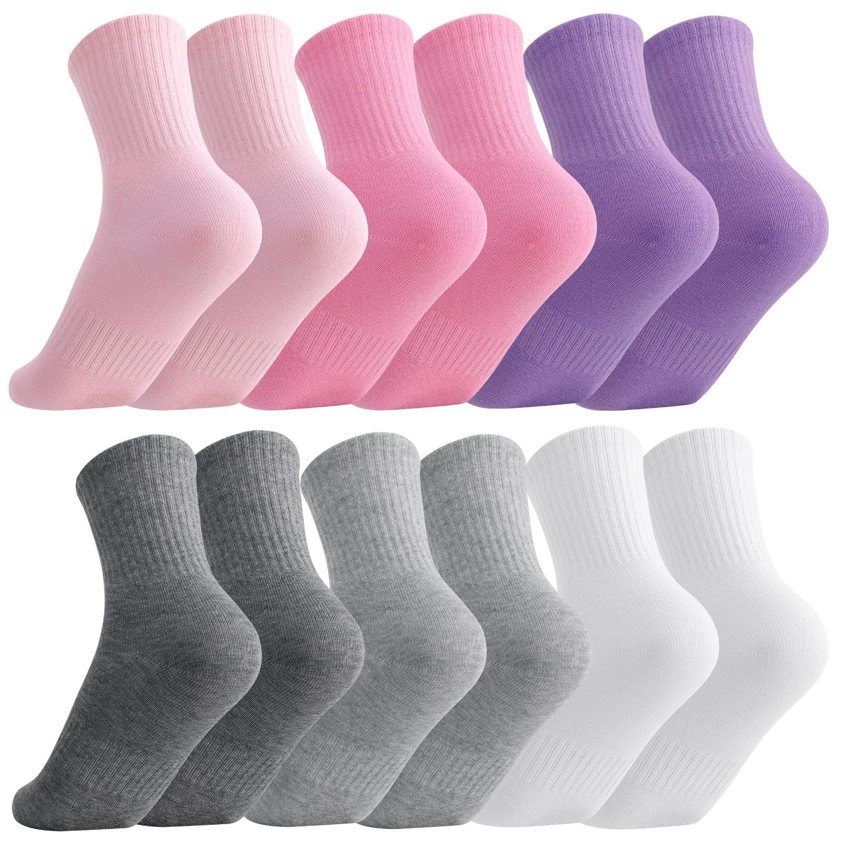Jspupifip 6 Pairs Kids Girls Pink White Crew Athletic Socks Age 3-12 Years