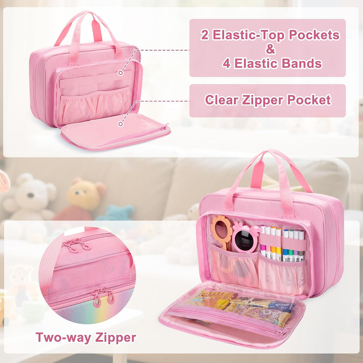 Kids Travel Toy Organizer with Hanging Hook, Storage Bags for Child’s Toys