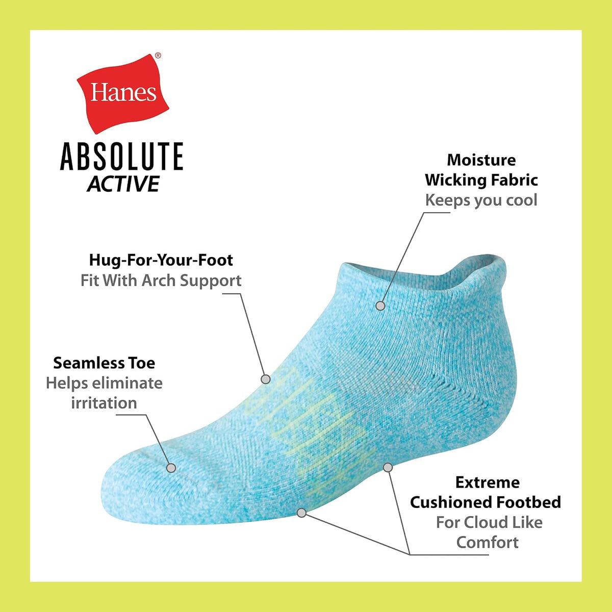 Hanes girls Socks Pack, Ankle, Crew, No Show 6 Pairs, Absolute Active Cushioned Ankle Socks for Girls