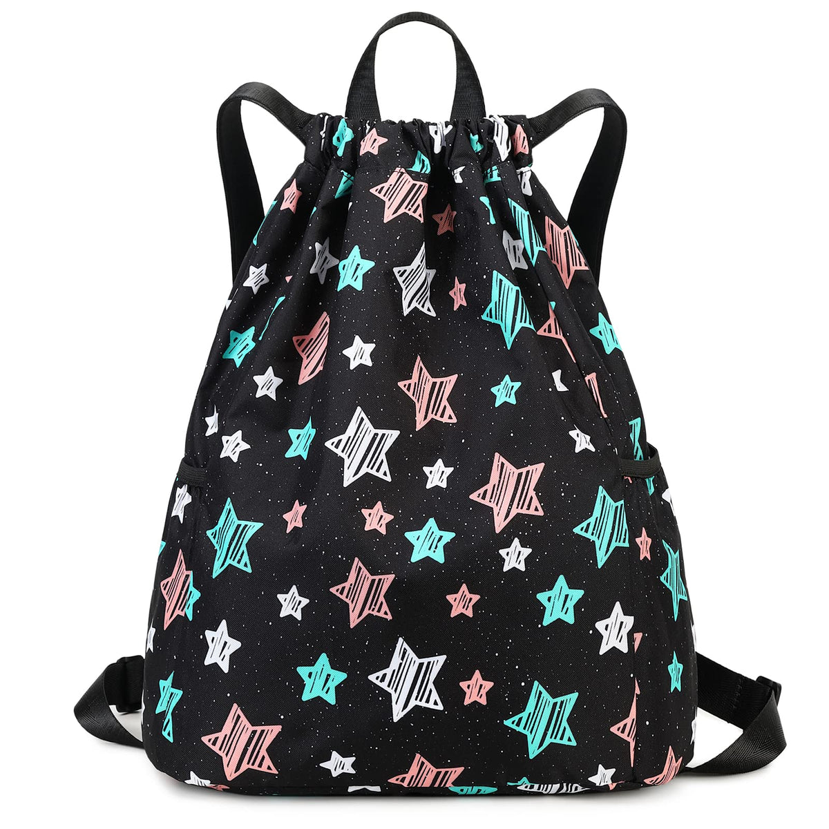 Children Boy Girl Ocean Shark Print Drawstring Backpack Outdoor Casaul Portable Shoulder Bag Swim Gymsack Sack Pack Dark Blue