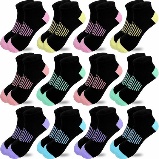 JAMEGIO 12 Pairs Girls Socks Ankle Socks for Girls Running Athletic Low Cut Sock for Little Big Girl