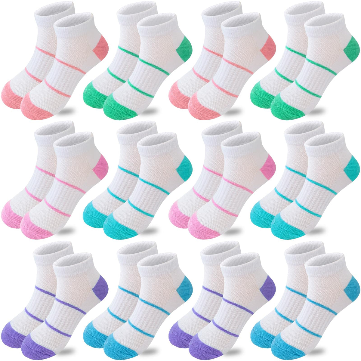 Bemeol Girls Socks 12 Pairs Ankle Socks Girls Low Cut Athletic Sock for Little Big Kids