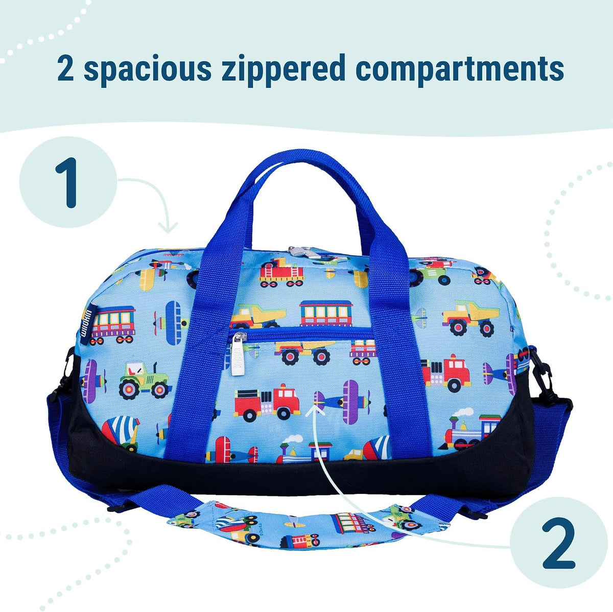 Wildkin Overnighter Duffel Bag for Kids, Trains, Planes, and Trucks