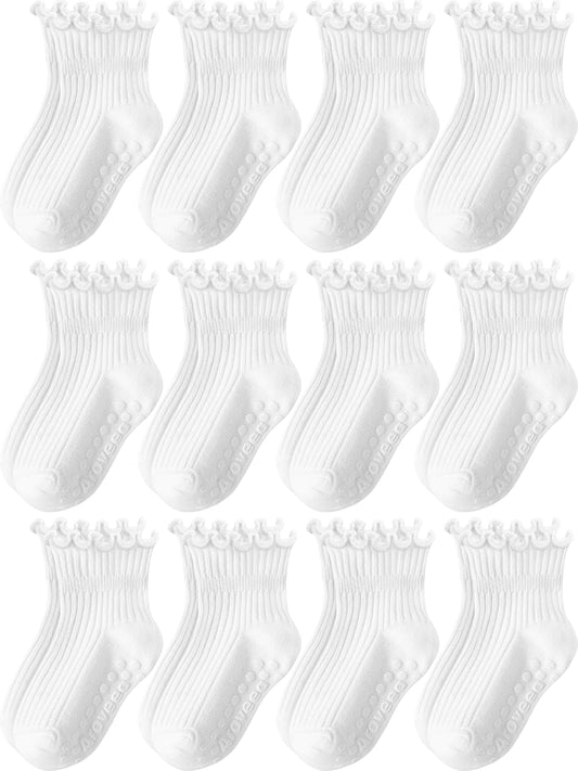 Toddler Girls Socks 12 Pack Grip Kids Cotton Socks for Toddlers 6M-7Years