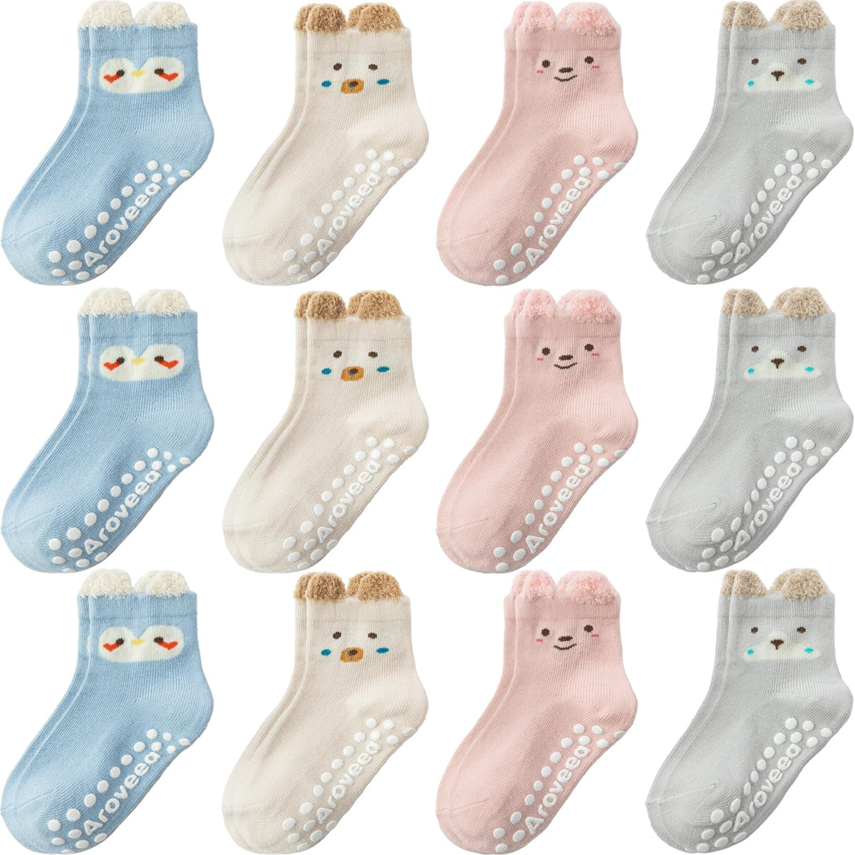 Aroveea Toddler Socks Non Slip Grip Baby Girls Kids Ankle Cute 12 Pack