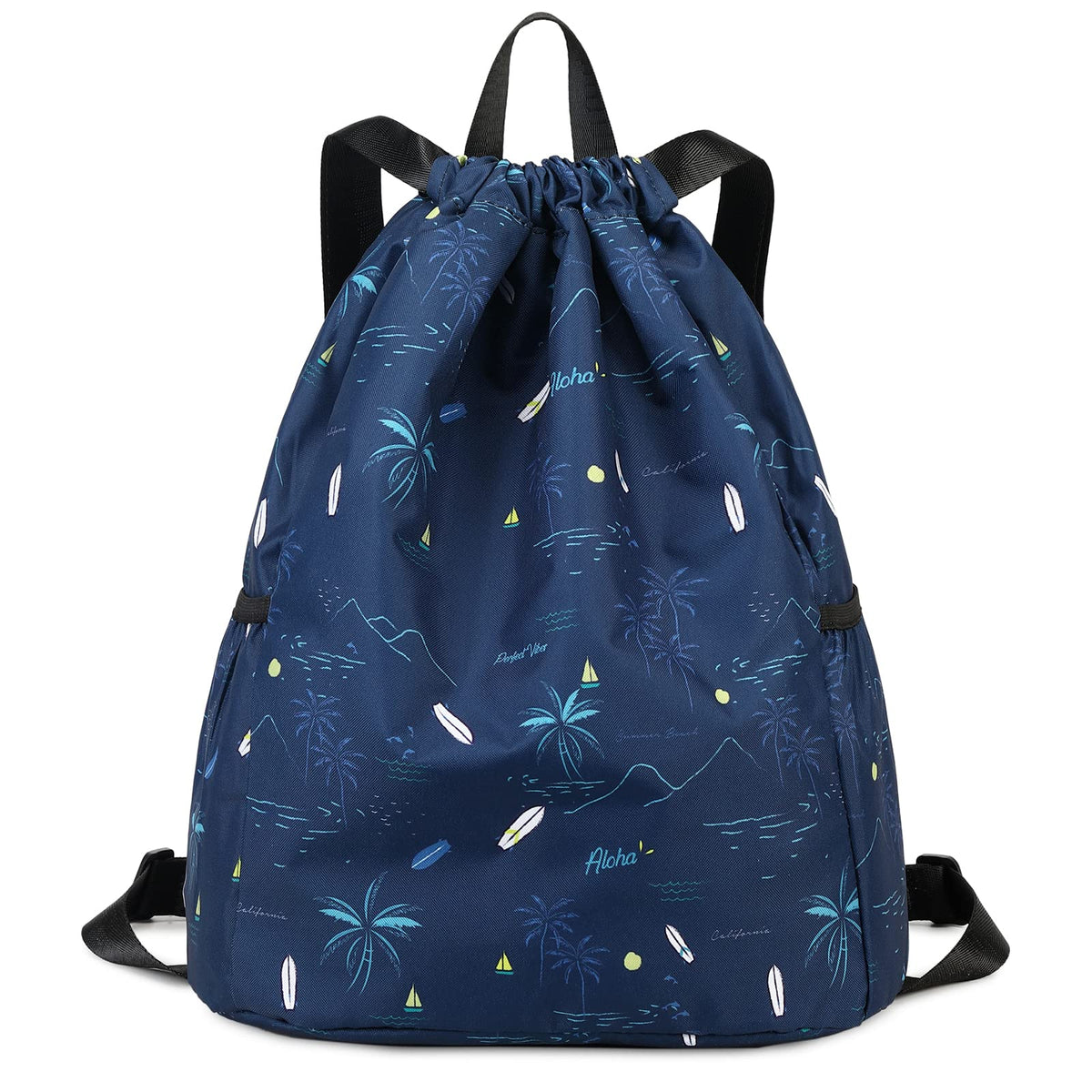 Children Boy Girl Ocean Shark Print Drawstring Backpack Outdoor Casaul Portable Shoulder Bag Swim Gymsack Sack Pack Dark Blue