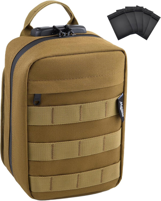 Smell Proof Bag with Combination Lock Travel Medicine Lock Box Carbon Lined Tactical Molle Pouch Mini Money Organizer Container Case