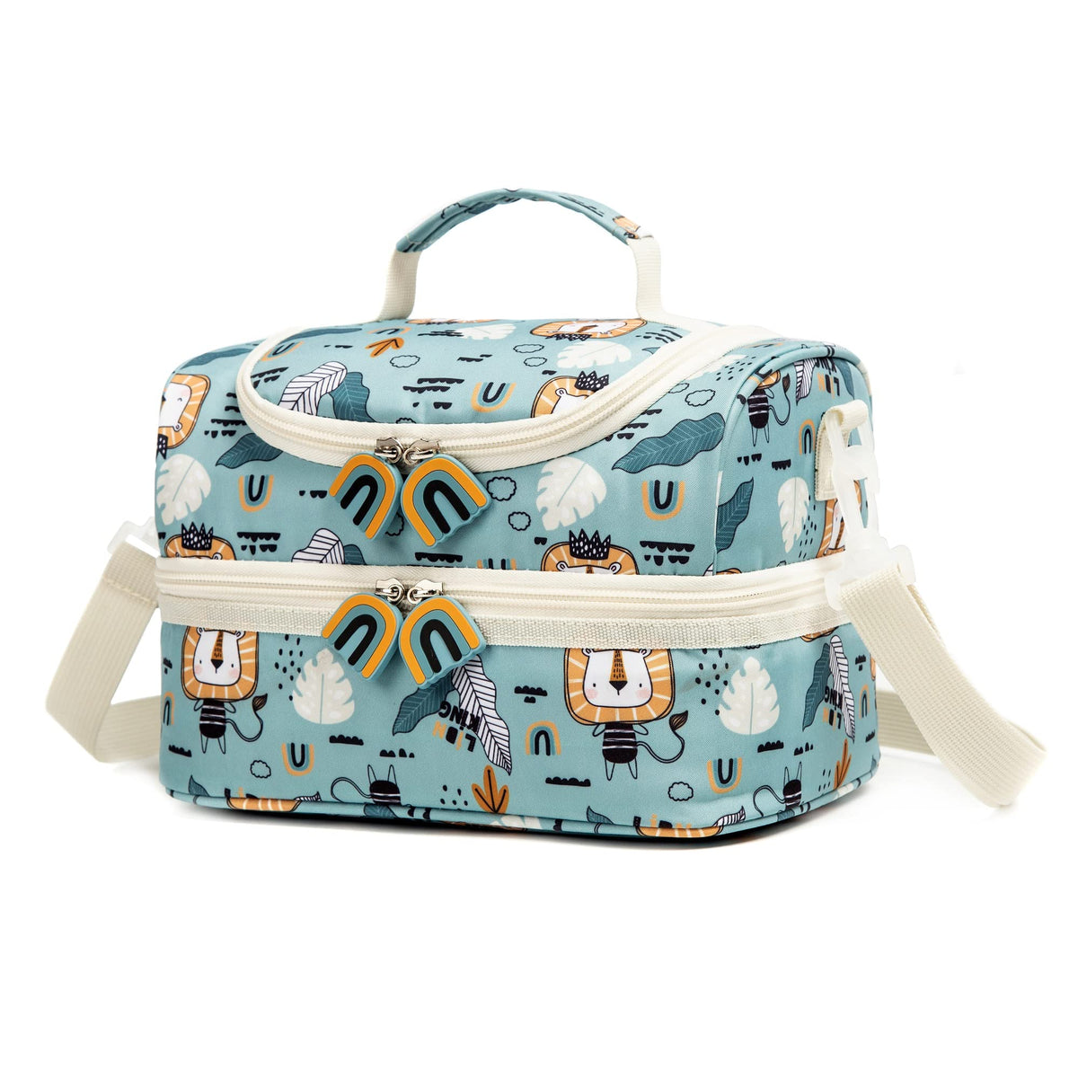 Insulated Kids Dual Compartment Lunch Bags Tote for Girls Boys Toddler Lunch Boxes Pre-School Toddler Kindergarten Elementary Picnic Food Cooler Thermal with Strap (Rainbow Daisies)