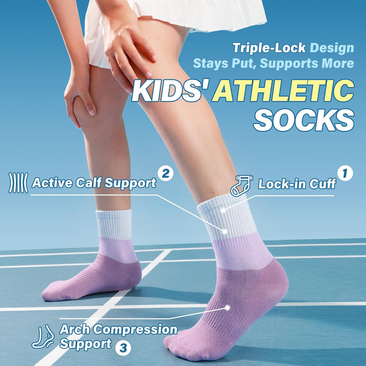ANTSANG Kids Boys Girls Athletic Cotton Socks,6 Pairs Youth Teen Crew Socks