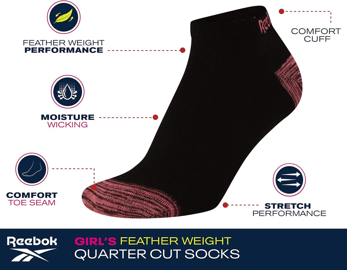 Reebok Girls Low Cut Socks 6 Pack Lightweight Performance Athletic Socks