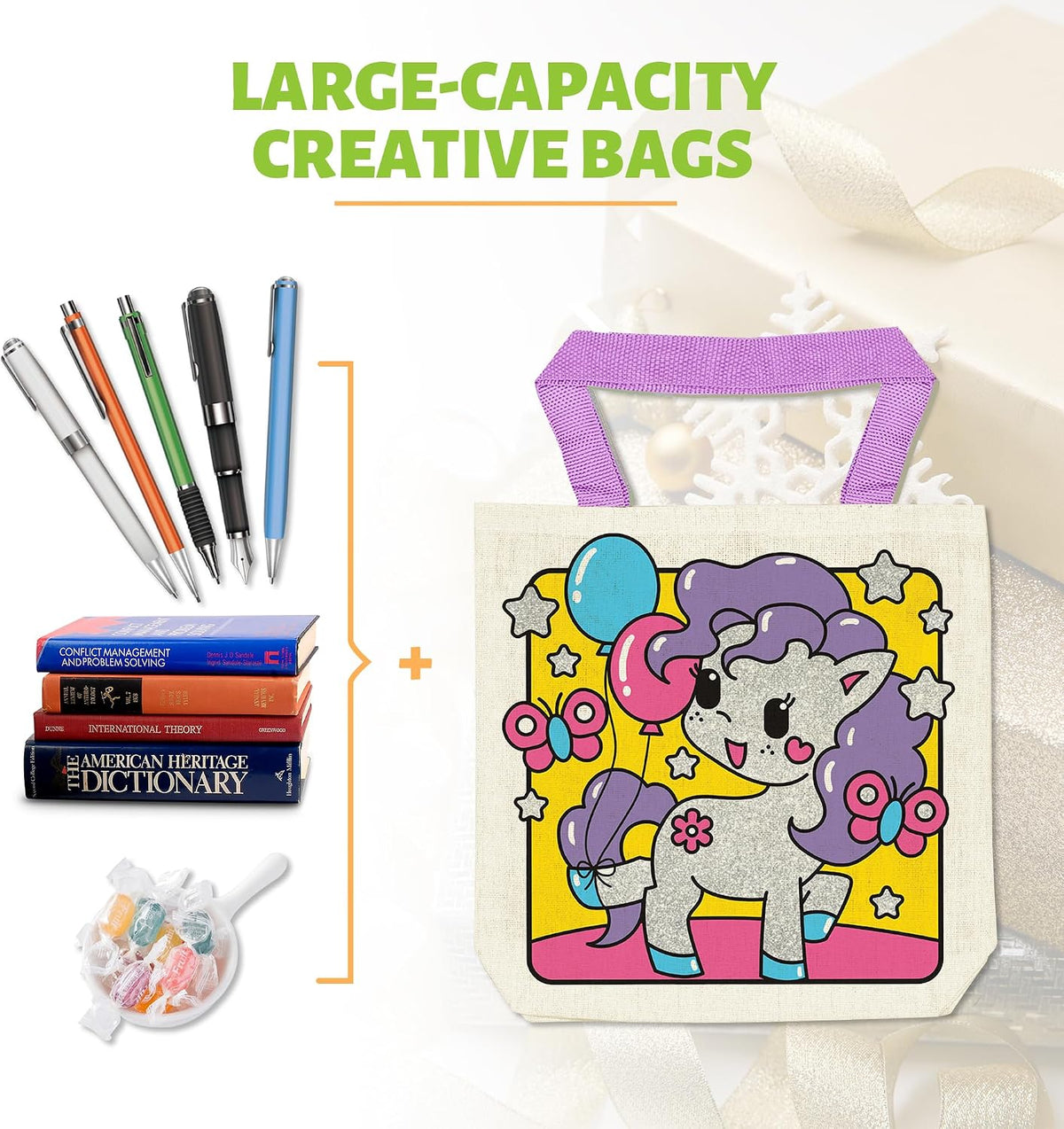 12 Pieces Kids Coloring Goodie Bags, Reusable Canvas Bag, Cute Art Party Favors, Color Your Own Bags for DIY Painting Birthday Carnival Celebration, Party Supplies Gift, Girls and Boys