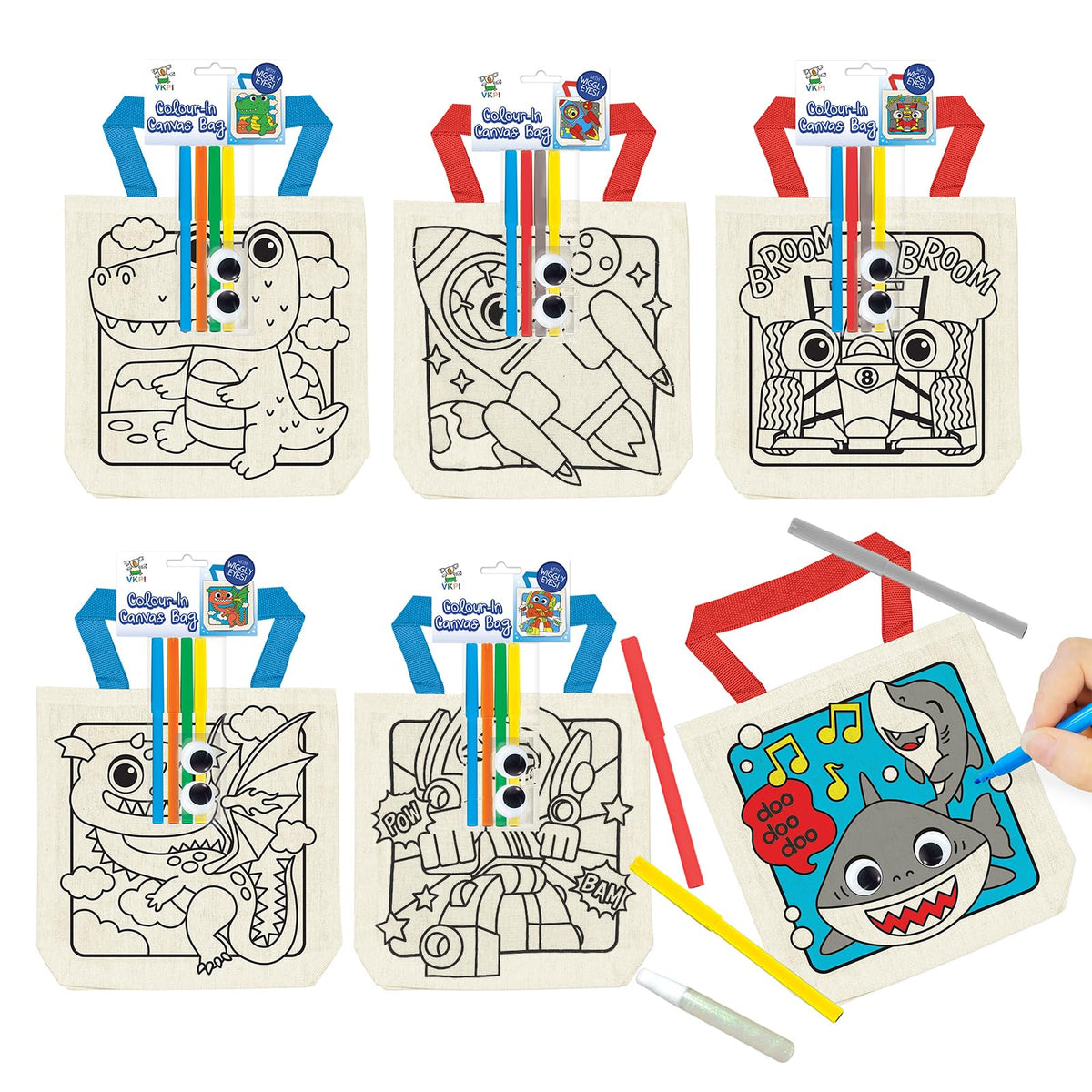 12 Pieces Kids Coloring Goodie Bags, Reusable Canvas Bag, Cute Art Party Favors, Color Your Own Bags for DIY Painting Birthday Carnival Celebration, Party Supplies Gift, Girls and Boys