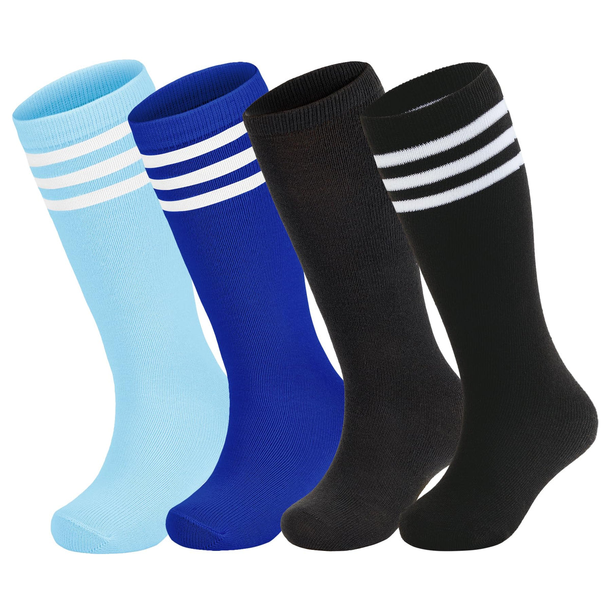 Zando 4 Pairs Kids Soccer Socks Athletic Youth Boys Girls Knee High Socks